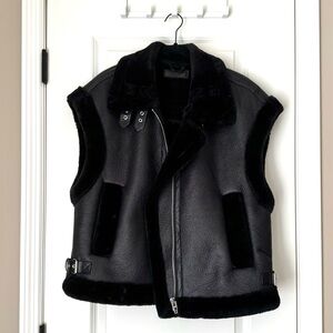 Black Faux Fur & Leather Moto Vest